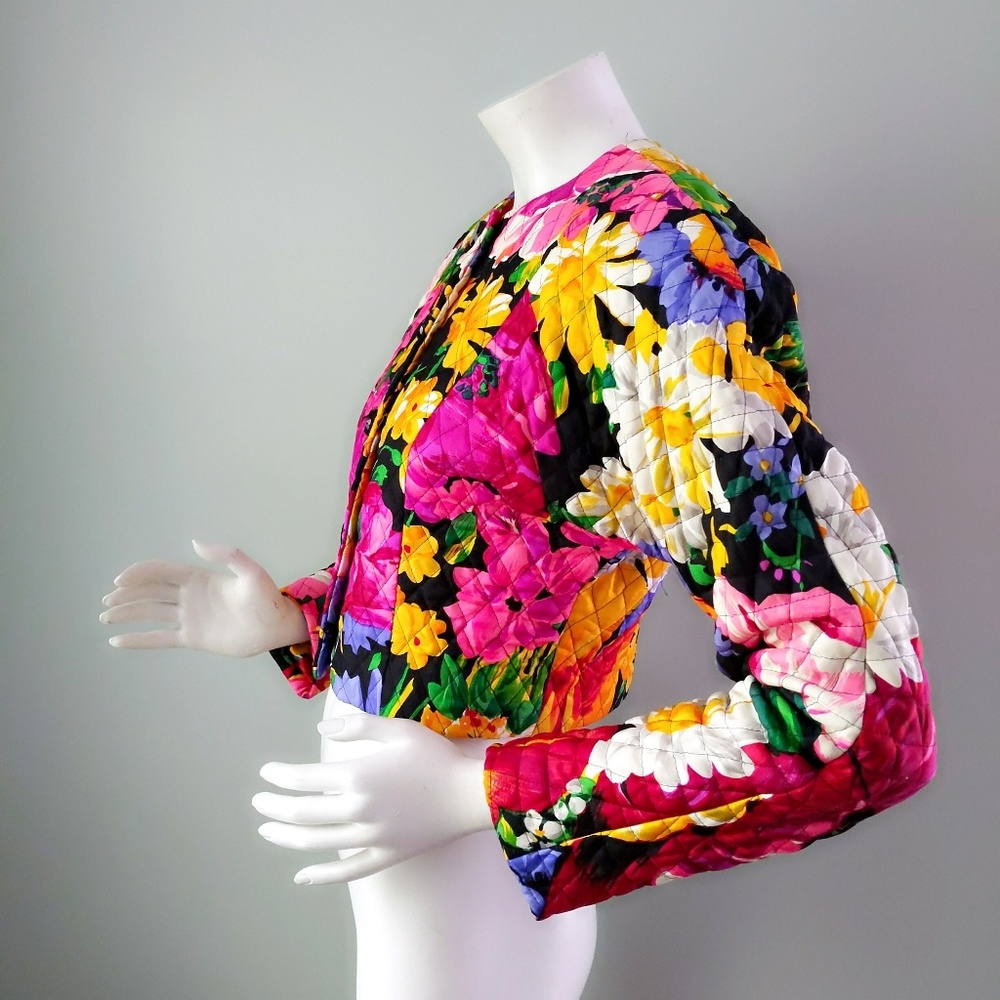Vtg Carolyn Roehm Floral Cropped Quilted Blazer S View 4
